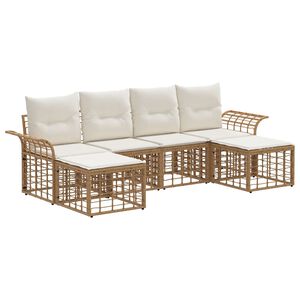 vidaXL Utomhussoffset med kudde 6 pcs Naturlig och Creamvit Polyester
