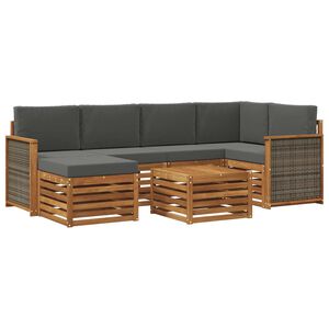 vidaXL Sektionsoffgrupp med kudde 6 pcs Naturlig och Antracit
