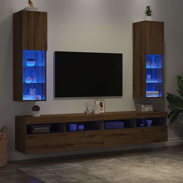 vidaXL Tv-bänk med LED-belysning 2 st artisian ek 30,5x30x102 cm