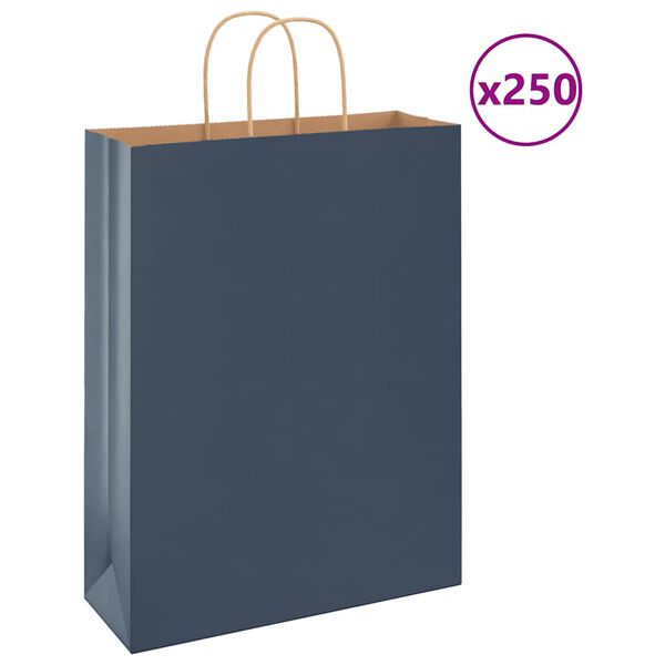 vidaXL Papperspåsar 250 st med handtag blå 32x12x42 cm