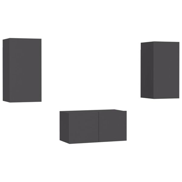 vidaXL Tv-sk&aring;p 3 delar gr&aring; konstruerat tr&auml;