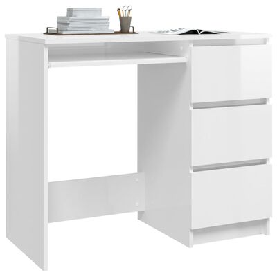 vidaXL Skrivbord vit högglans 90x45x76 cm konstruerat trä