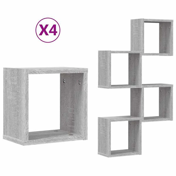 vidaXL Vägg hyllor 4 pcs Grå 26 x 15 x 26 cm Konstruerat trä