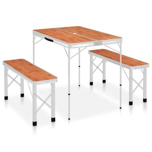vidaXL Hopf&auml;llbart campingbord med 2 b&auml;nkar aluminium brun