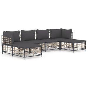 vidaXL Loungegrupp 6 delar med dynor antracit konstrotting