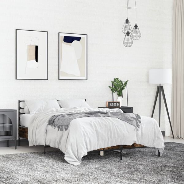 vidaXL S&auml;ngram r&ouml;kf&auml;rgad ek 135x190 cm konstruerat tr&auml; och metall