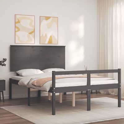 vidaXL Sängram med sänggavel grå 140x200 cm massivt trä