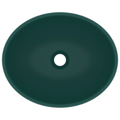 vidaXL Lyxigt ovalt handfat matt mörkgrön 40x33 cm keramik