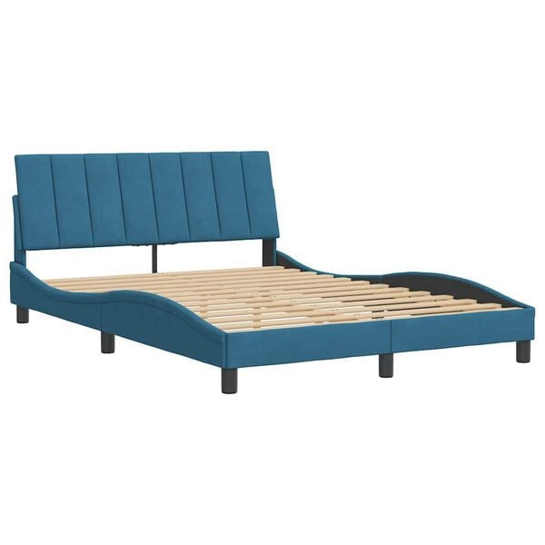 vidaXL Bed Frame without Mattress "Hanko" Blue 140x190 cm Velvet