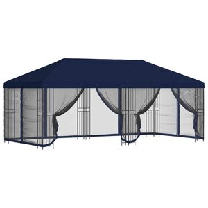 vidaXL Paviljong med v&auml;ggar 6 x 3 m Bl&aring; Polyester och St&aring;l 190 gsm