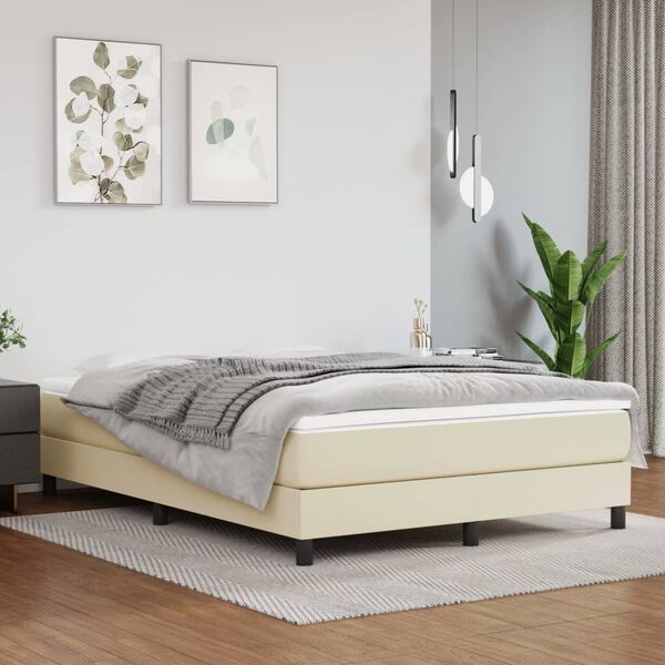 vidaXL Boxspring-s&auml;ngram gr&auml;ddvit 140x190 cm konstl&auml;der