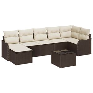 vidaXL Tr&auml;dg&aring;rdsoffset med kudde 8 pcs Brun och vit Poly rattan