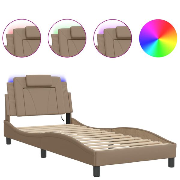 vidaXL Bed Frame "Viana" with LED without Mattress Cappuccino 80x200 cm