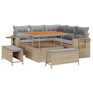 vidaXL Tr&auml;dg&aring;rdsoffset 9 st 8-sits Beige och Ljusgr&aring; konstrotting
