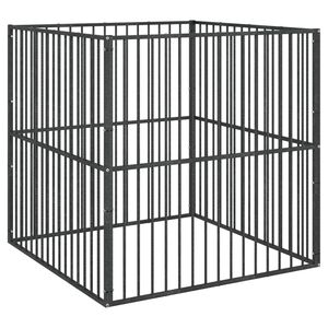 vidaXL Hundhage 4 paneler svart galvaniserat st&aring;l