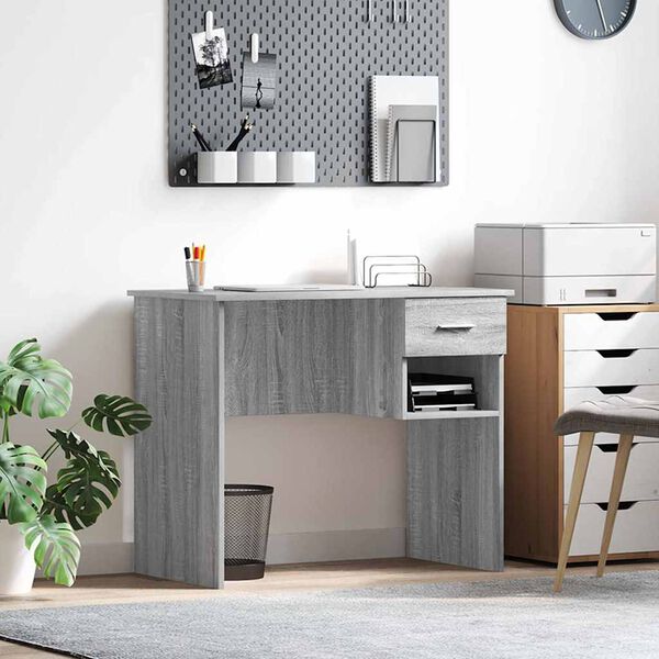 vidaXL Skrivbord med låda Grå sonoma 90 x 49.5 x 75 cm Konstruerat trä
