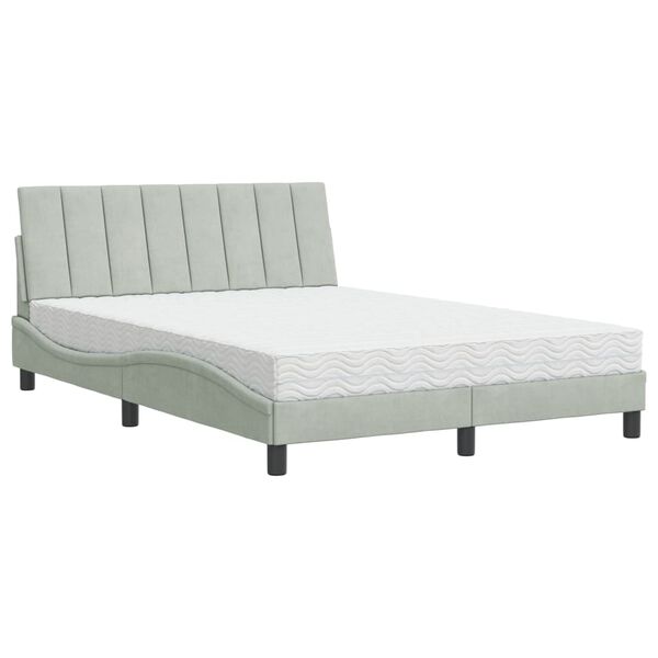 vidaXL Bed with Mattress "Hanko" Light Grey 140x200 cm Velvet
