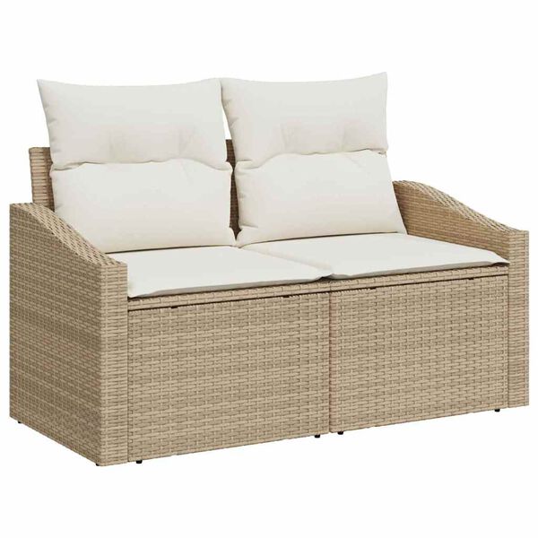 vidaXL Tr&auml;dg&aring;rdsm&ouml;belset med kudde 7 pcs Beige och gr&auml;ddf&auml;rgad
