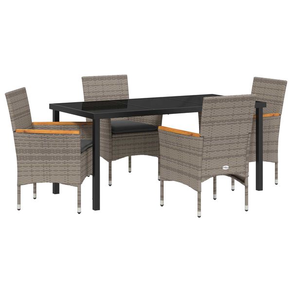 vidaXL Trädgårdsmöbelset med kudde 5 pcs Grå konstrotting