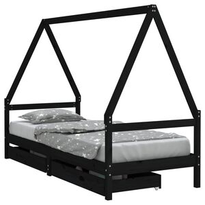 vidaXL S&auml;ngram f&ouml;r barns&auml;ng m. l&aring;dor svart 80x200 cm massiv furu