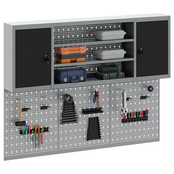 vidaXL Verktygssk&aring;psset med hylla 4 pcs Svart Pulverlackerat st&aring;l