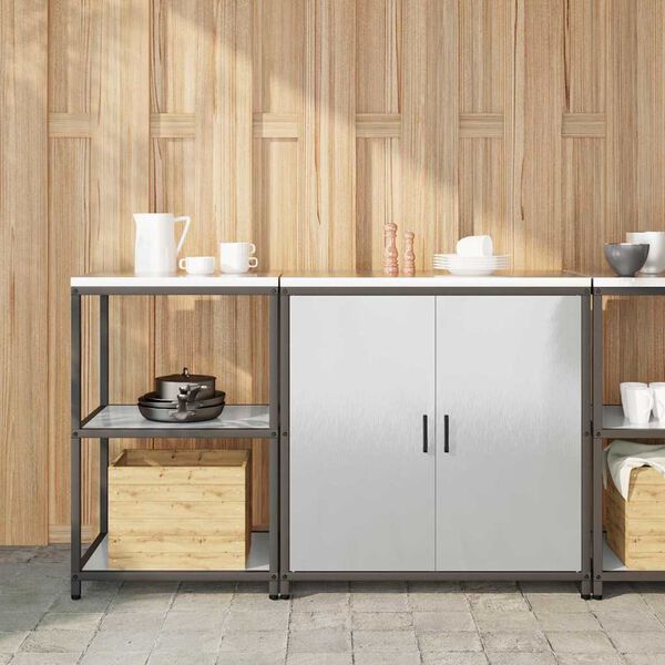 vidaXL K&ouml;ksf&ouml;rvaringsset med hylla 2 pcs Silver Rostfritt st&aring;l