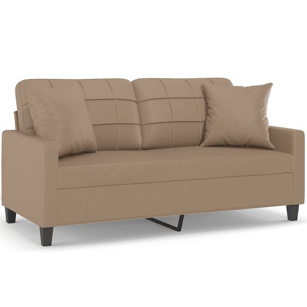 vidaXL 2-sits soffa med prydnadskuddar cappuccino 140 cm konstl&auml;der