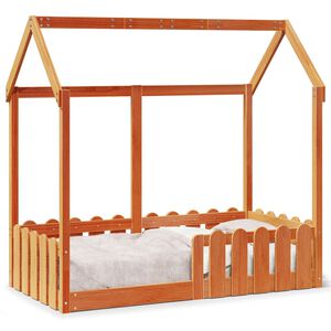 vidaXL Barns&auml;ng med husram vaxad brun 70x140 cm massiv furu