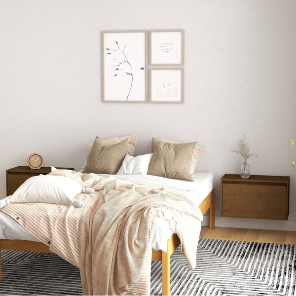 vidaXL V&auml;ggsk&aring;p 2 st honungsbrun 60x30x35 cm massiv furu