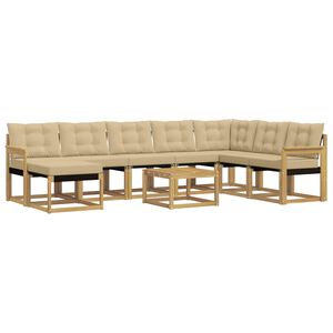 vidaXL Utomhussoffset med kudde 9 pcs Vit och Beige