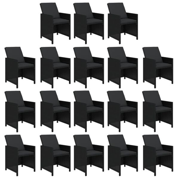 vidaXL Matgrupp f&ouml;r tr&auml;dg&aring;rden med dynor 19 delar konstrotting svart