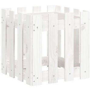 vidaXL Odlingsl&aring;da med staket-design vit 40x40x40 cm massiv furu