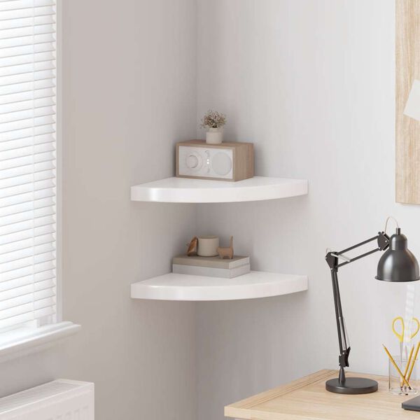 vidaXL Sv&auml;vande h&ouml;rnhyllor 2 st vit h&ouml;gglans 35x35x3,8 cm MDF
