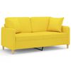 vidaXL 2-sits soffa med prydnadskuddar ljusgul 140 cm tyg