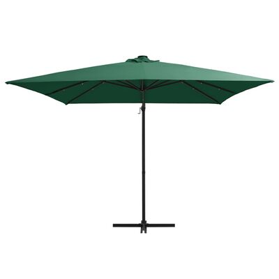 vidaXL Frihängande parasoll med LED och stålstång 250x250 cm grön