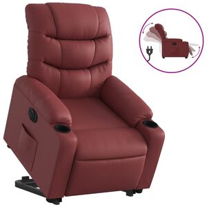 vidaXL Reclinerf&aring;t&ouml;lj med uppresningshj&auml;lp vinr&ouml;d konstl&auml;der