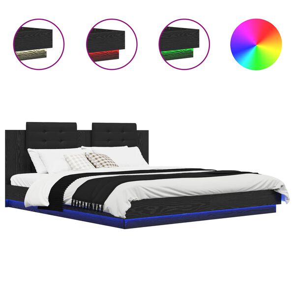 vidaXL S&auml;ngram med huvudgavel Svart Ek 180 x 200 cm Konstruerat tr&auml;