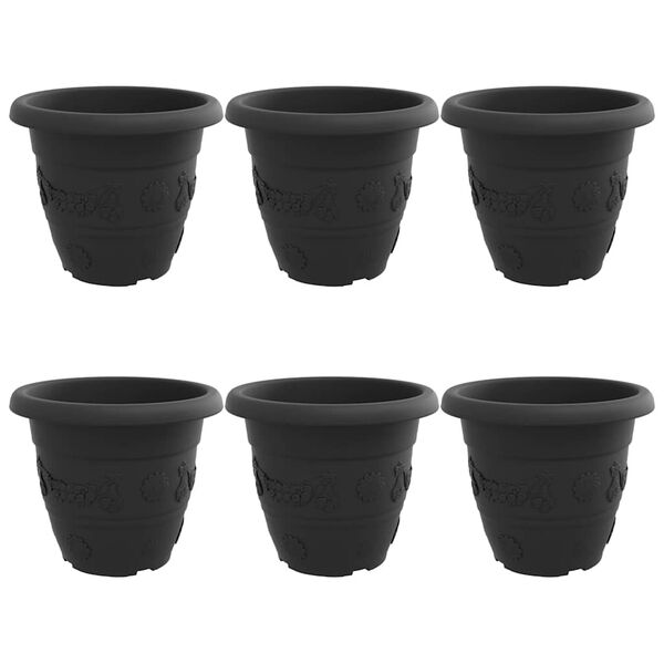 vidaXL Rund Blomkruka 6 pcs Svart &Oslash; 26 x 21.5 cm Plast