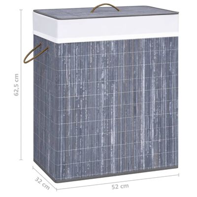 vidaXL Tvättkorg bambu med 2 sektioner grå 100 L