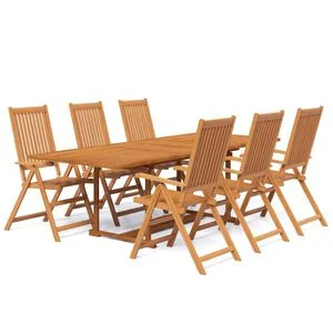 vidaXL Matgrupp f&ouml;r tr&auml;dg&aring;rden 7 delar massivt akaciatr&auml; 160-240 cm