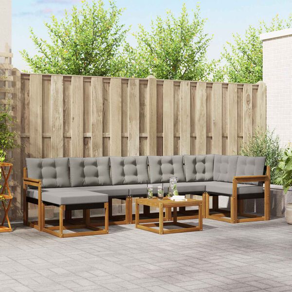 vidaXL Utomhussoffset med kudde 8 pcs Naturlig och Ljus Gr&aring;