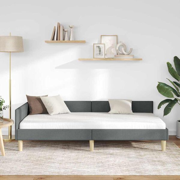 vidaXL Hörn Sängram med huvudgavel Mörkgrå 90 x 200 cm tyg