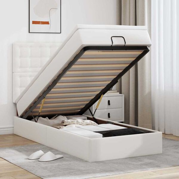 vidaXL Ottoman sängram med madrass vit 80x200 cm konstläder