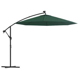 vidaXL H&auml;ngande parasoll med LED-belysning 300 cm gr&ouml;n metallst&aring;ng