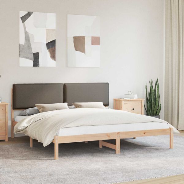 vidaXL S&auml;ngram med Kl&auml;dd Huvudgavel Taupe 180 x 200 cm Massiv furu