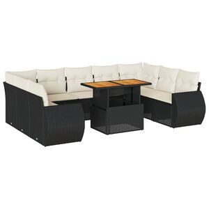 vidaXL Loungegrupp 10 delar med svarta dynor konstrotting