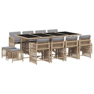 vidaXL Matgrupp f&ouml;r tr&auml;dg&aring;rden med dynor 13delar mixbeige konstrotting