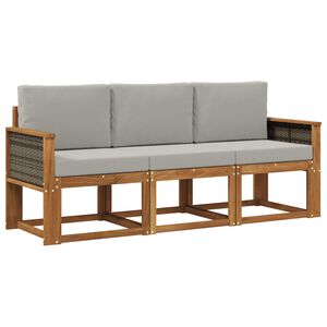 vidaXL Utomhussoffset med kudde 3 pcs Naturlig och ljusgr&aring;