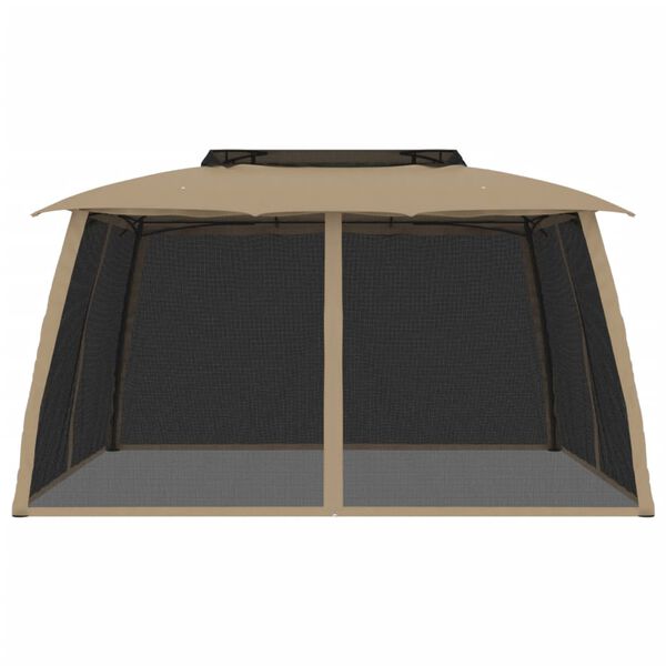 vidaXL Paviljong med dubbelt tak & n&auml;tv&auml;ggar taupe 3,93x2,93 m st&aring;l
