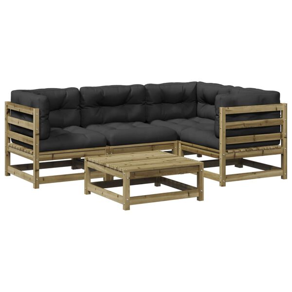 vidaXL Loungegrupp med dynor 5 delar impregnerad furu